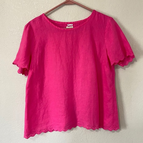 J. Crew Bright Pink Crossed- back linen blouse - Picture 3 of 8